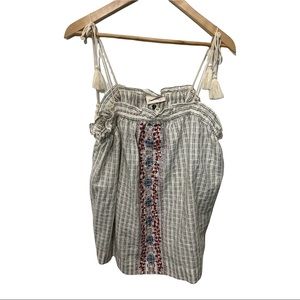 UNIVERSAL THREAD RUFFLED SMOCK TIE TASSEL SHOULDER STRAP STRIPED BLOUSE